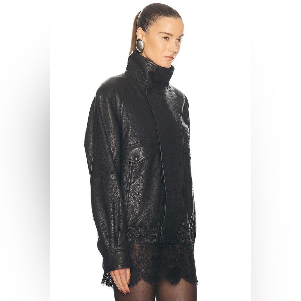SAINT LAURENT Leather Jacket Stand Collar Runway Black Leather Bomber 2025 - Picture 6 of 17